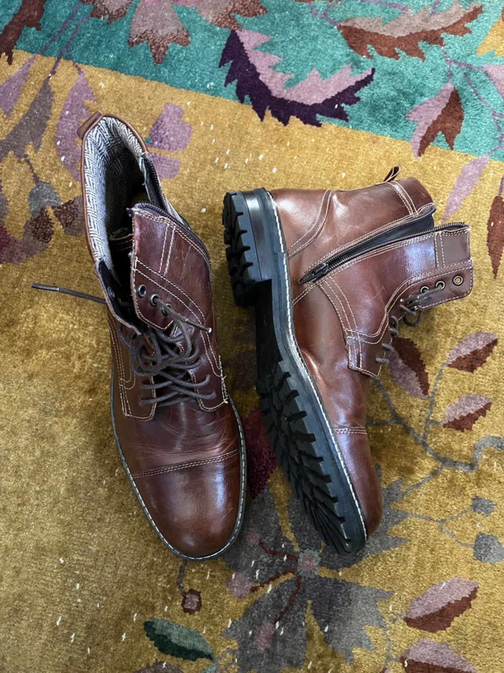 Crevo Brown Leather Lace-Up Side-Zip Men's Boots